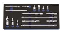 1/4", 3/8" en 1/2" Verloopdopsleutel- zwenkbaar verlengstuk- en cardangewrichtset 16-Dlg. 
