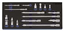 1/4", 3/8" en 1/2" Verloopdopsleutel- magnetisch verlengstuk- en cardangewrichtset 16-dlg. 