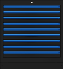 Onderkast met 9 laden RAL9017 hgr blauw