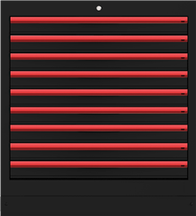 Onderkast met 9 laden RAL9017 hgr rood