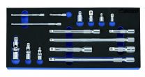 1/4", 3/8" and 1/2" Adapter, extension and universal joint set 16pc 