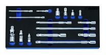 1/4", 3/8" and 1/2" Adapter, extension and universal joint set ball joint 16pc 