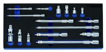 1/4", 3/8" and 1/2" Adapter, extension and universal joint set magnetic 16pc 