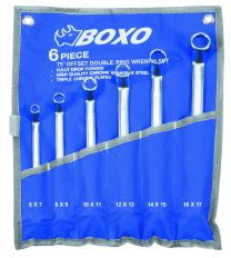 Double ring wrench set, offset 75° in pouch 6pc